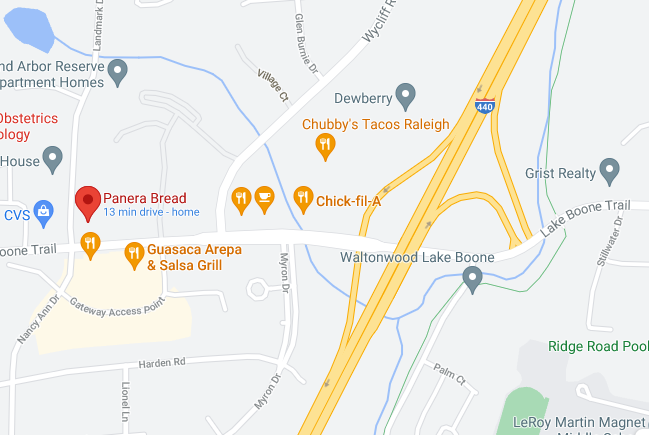 Map to Lake Boone Panera